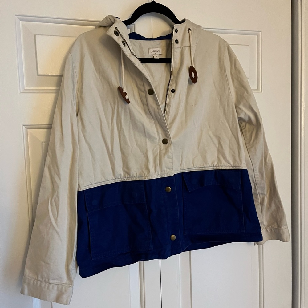 J. Crew Women's Two-Tone Hooded Jacket - Beige and Blue